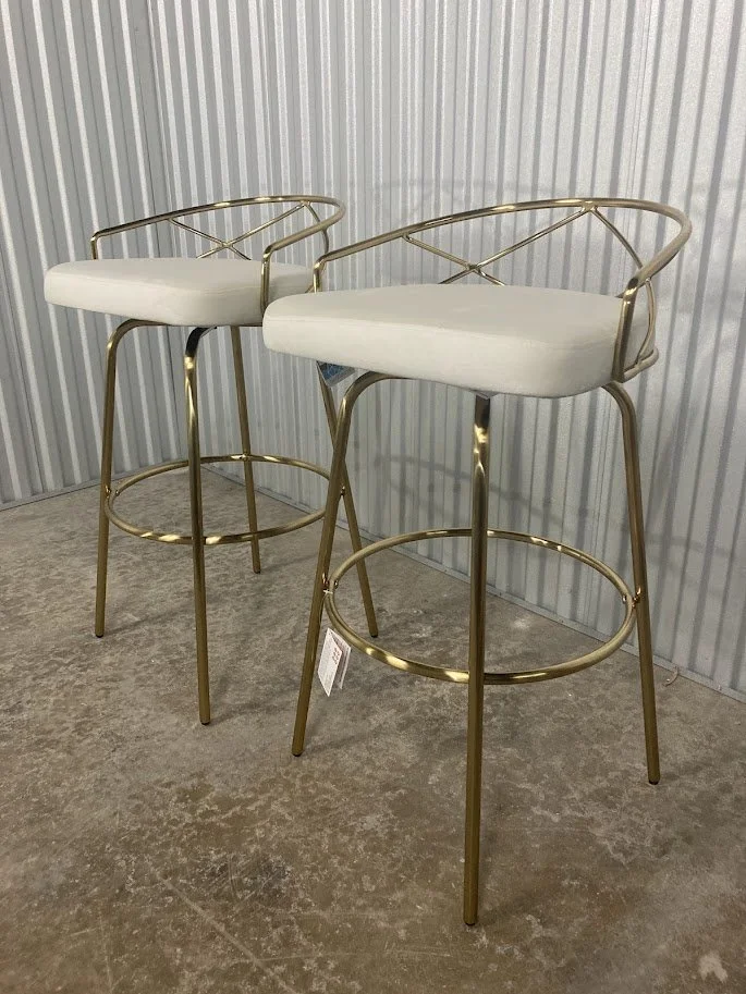 Cream Velvet Barstool Gold Metal Frame