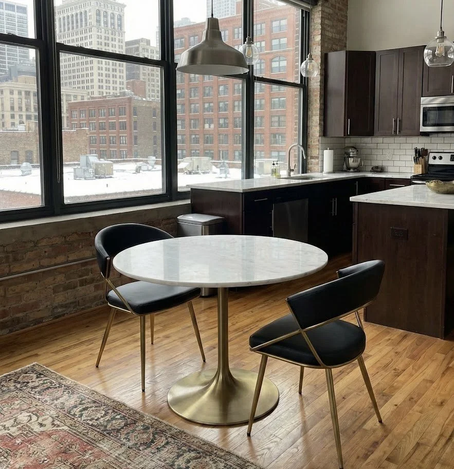 Jie Dining Room Chairs – Set of 2 (Gold Metal & Black PU)