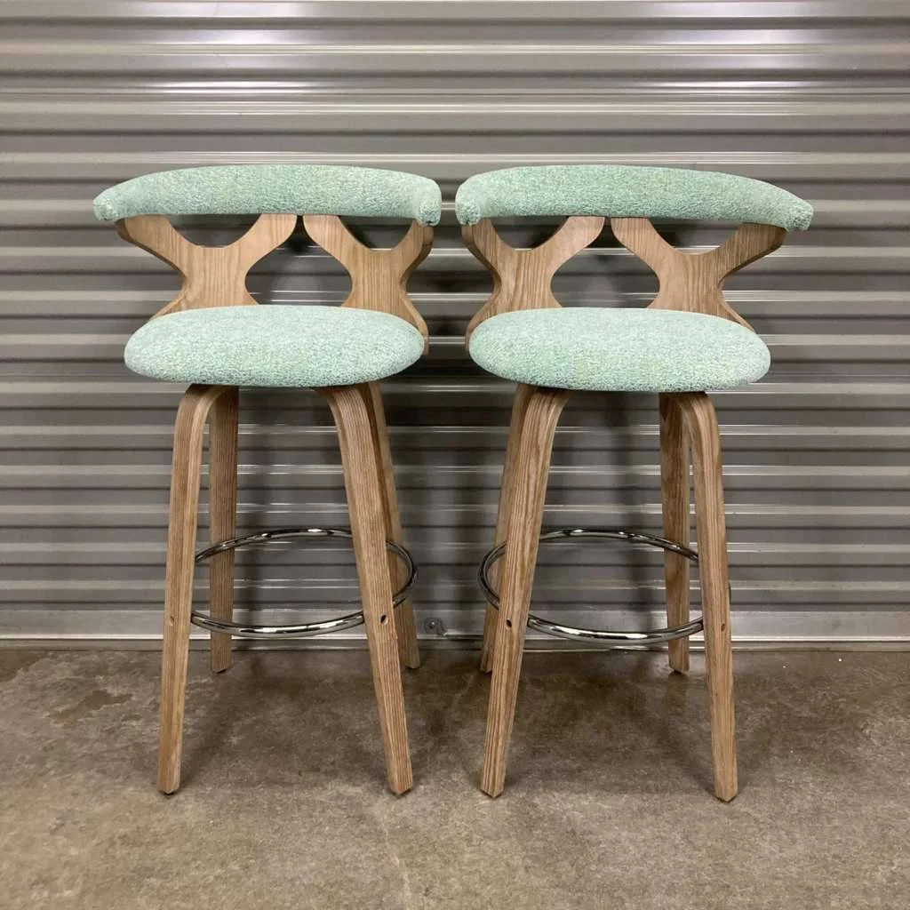 Seafoam Fabric Barstool Whitewashed Wood