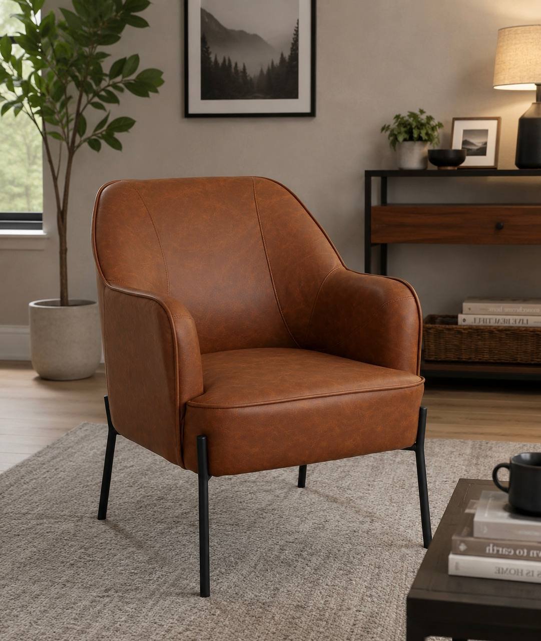 Daniella  Accent Chair (Black Metal & Camel PU)