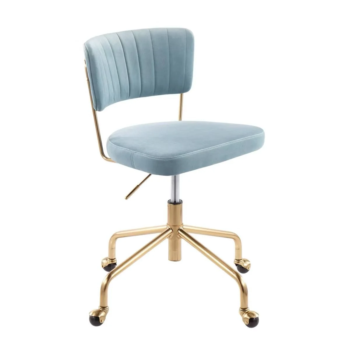 Tania Task Chair — Gold Metal & Light Blue Velvet