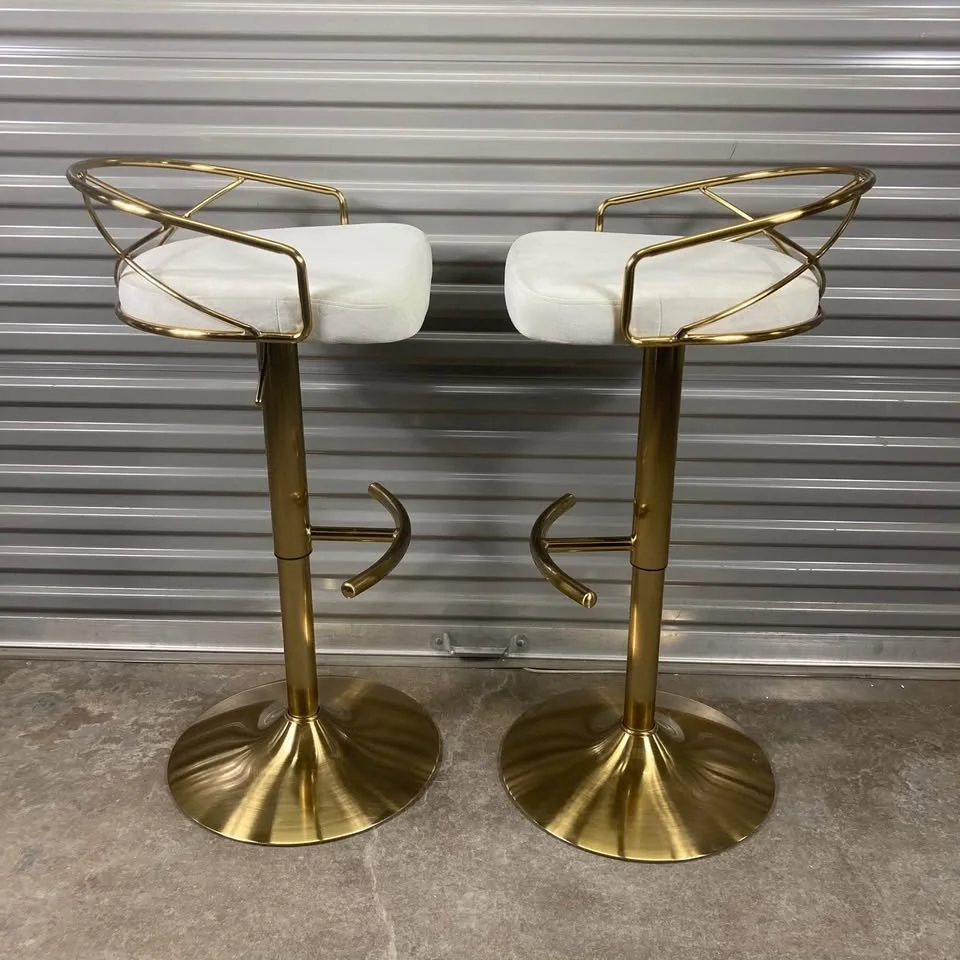Cream Velvet Barstool Gold Metal Frame