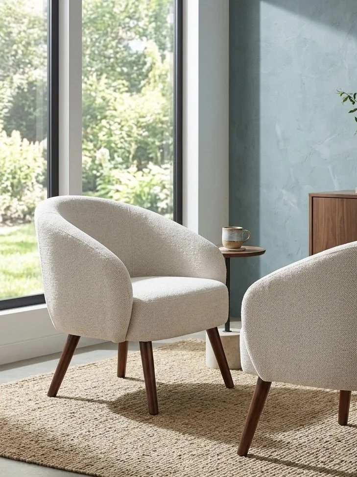 Ashland Lounge Chair (Cream Fabric & Walnut Wood)