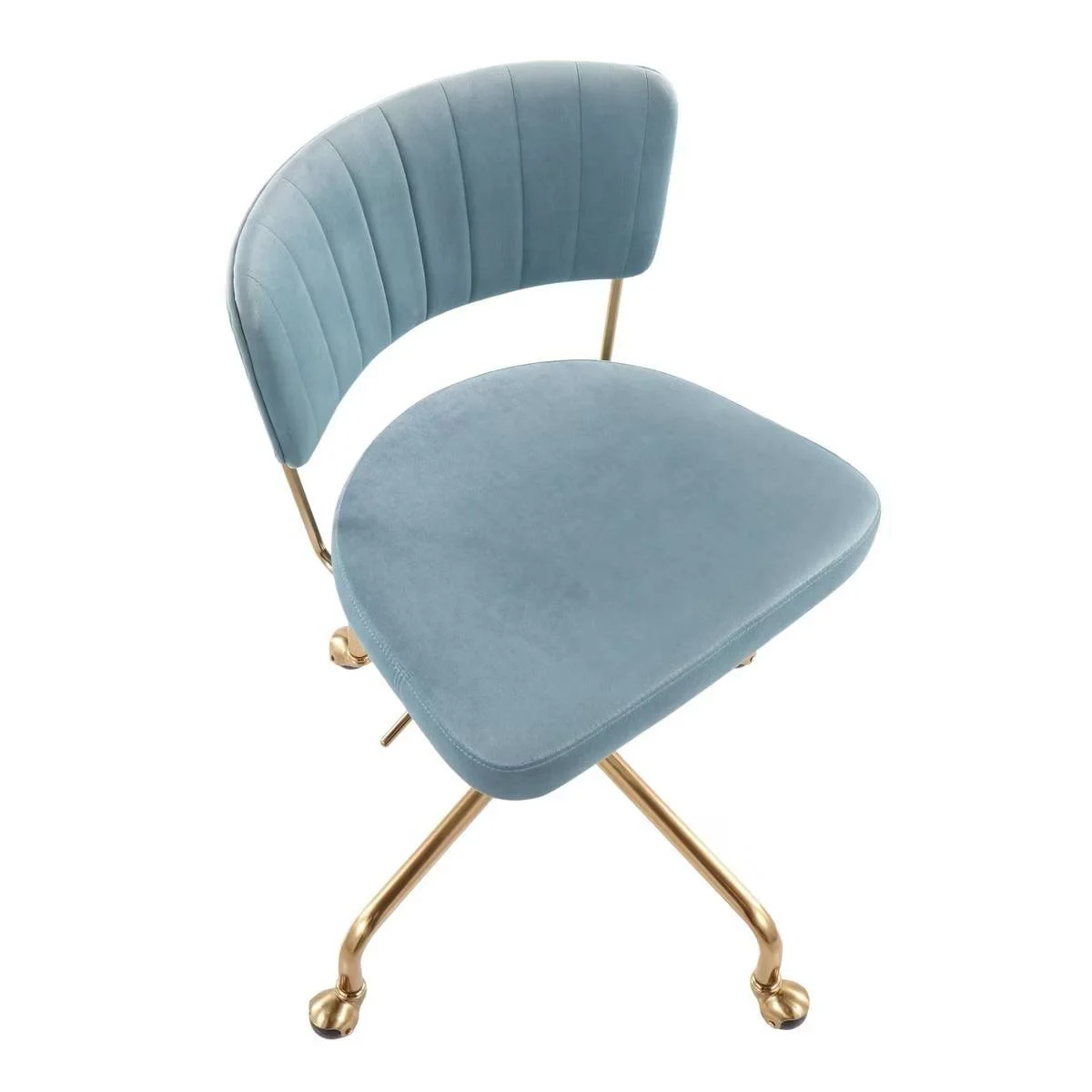 Light Blue Velvet Task Chair Gold Metal Frame