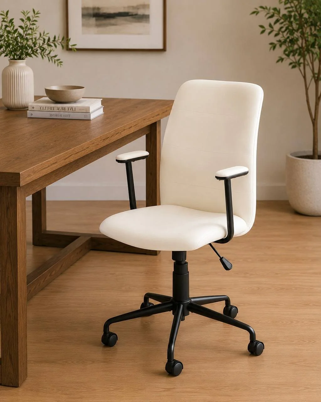 Fredrick Office Chair (Black Metal & Cream PU)