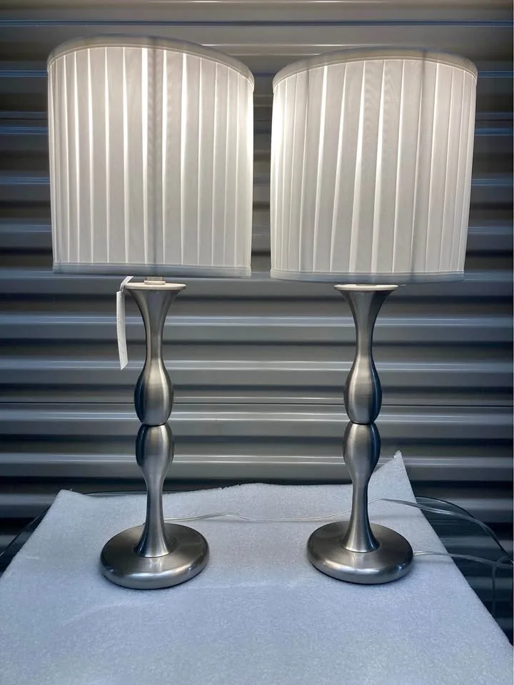 Metal Table Lamp w/ Baluster-Inspired Body – Set of 2 (Brushed Nickel & White Shade)