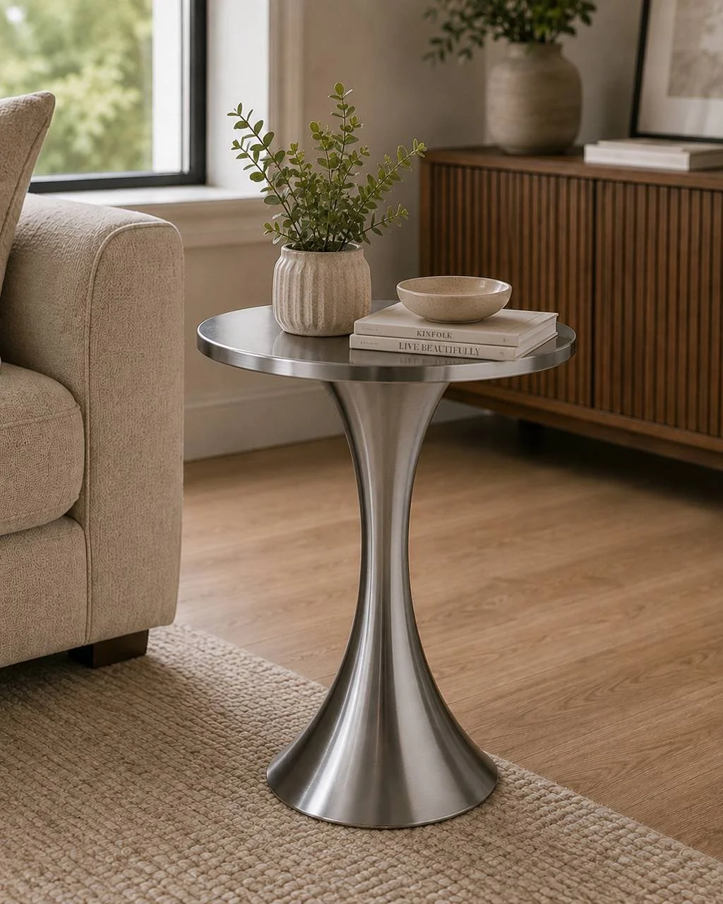 Lenuxe Metal Accent Table (Brushed Nickel)