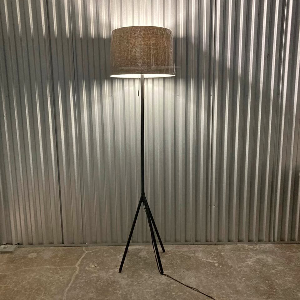 Black Metal Tripod Floor Lamp With Brown Shade