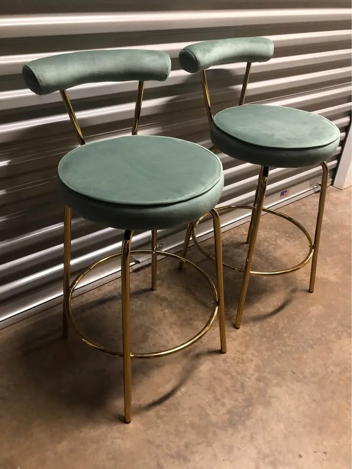 26" Counter Height Bar Stools – Set of 2 (Sage Green Velvet & Gold Metal)