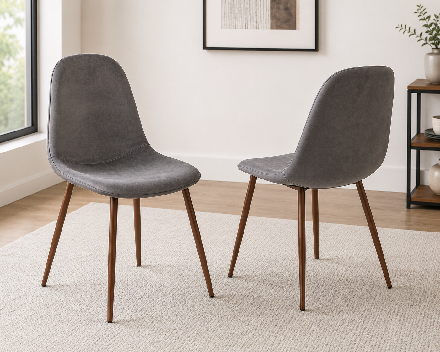 Pebble Chairs – Set of 2 (Walnut Metal & Grey Velvet)