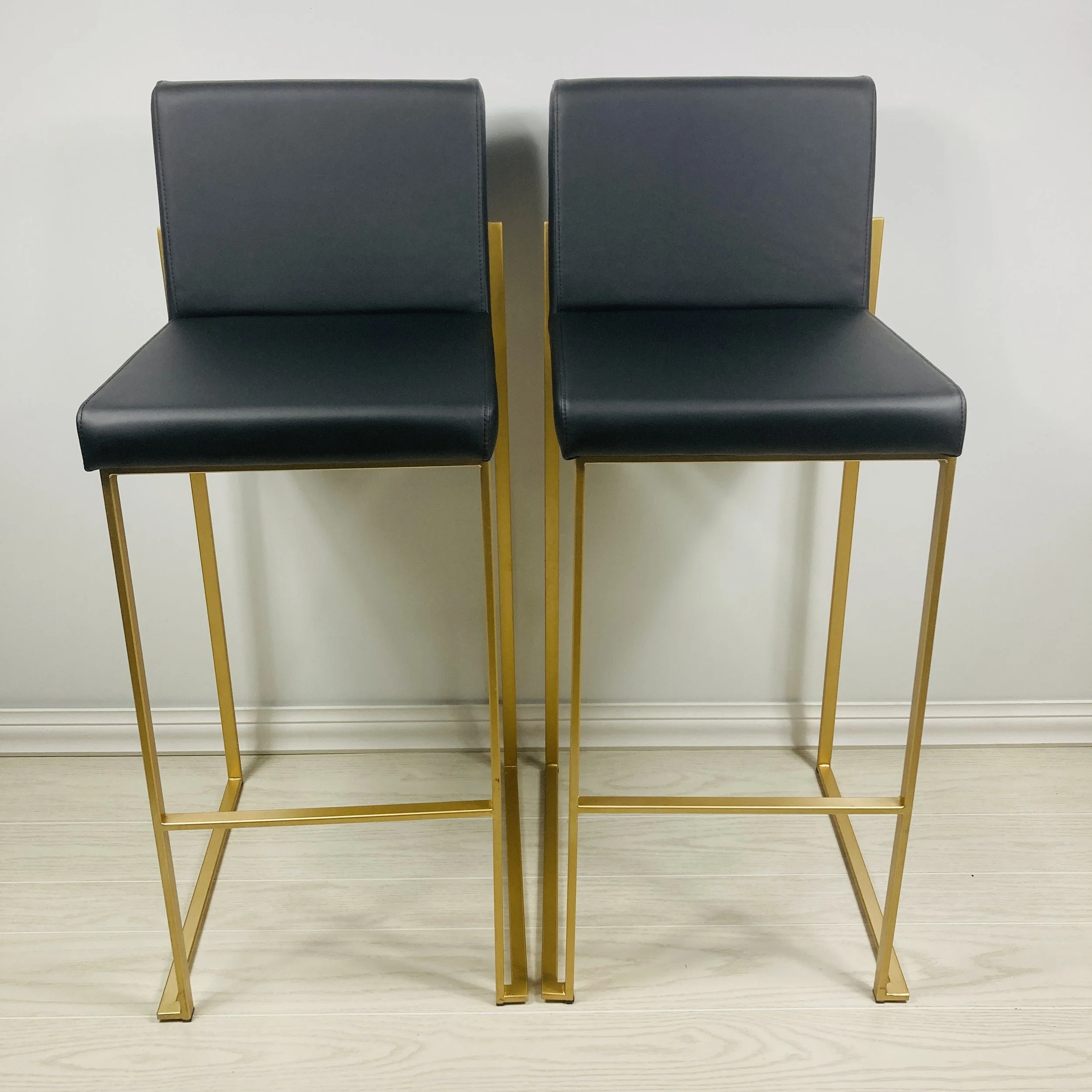 Black Faux Leather 30" Bar Stools with Gold Metal Frame – Set of 2