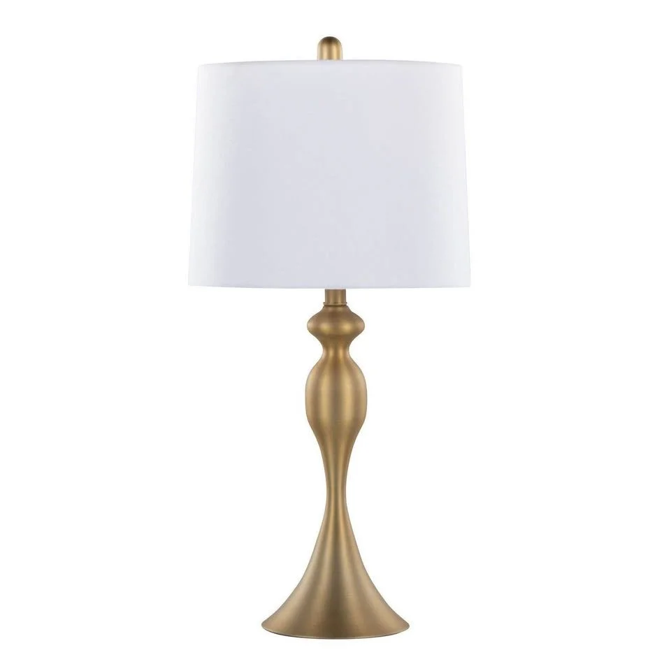 Gold Metal Table Lamp With White Linen Shade