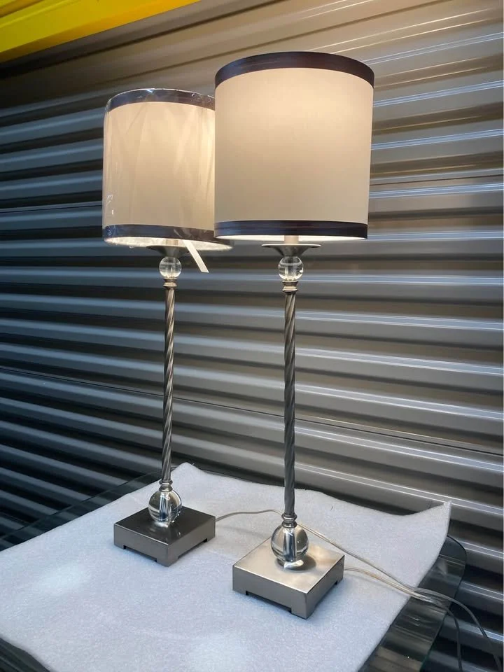 White Silk Shade Table Lamp Brushed Nickel