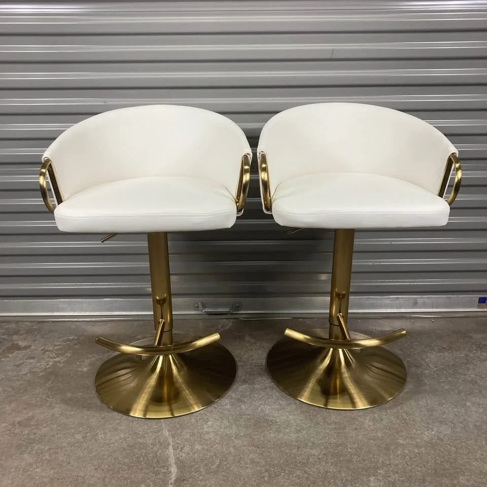 White Faux Leather Barstool Gold Metal Frame