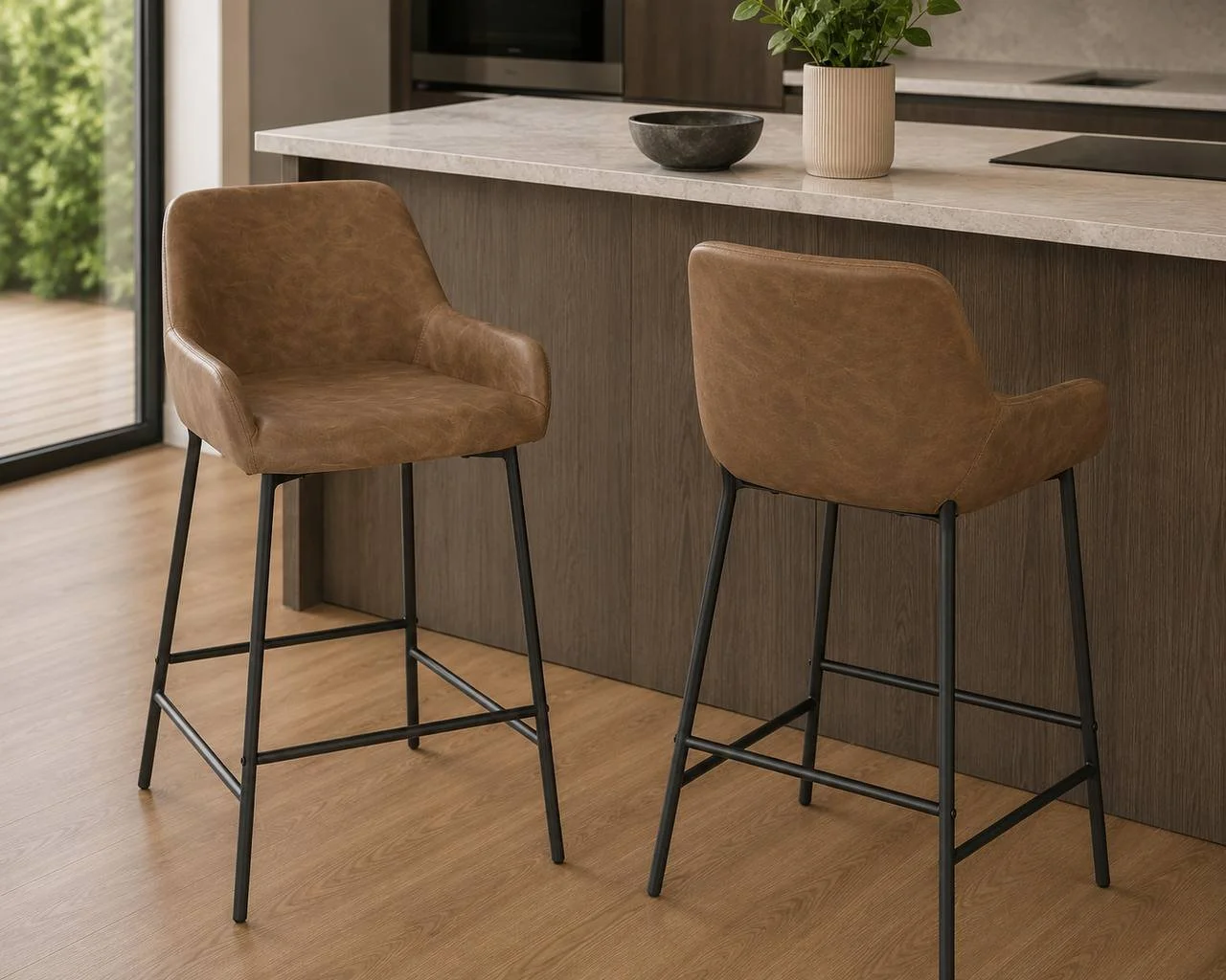 Daniella 24” Counter Stools – Set of 2 (Black Metal & Espresso Faux Leather)