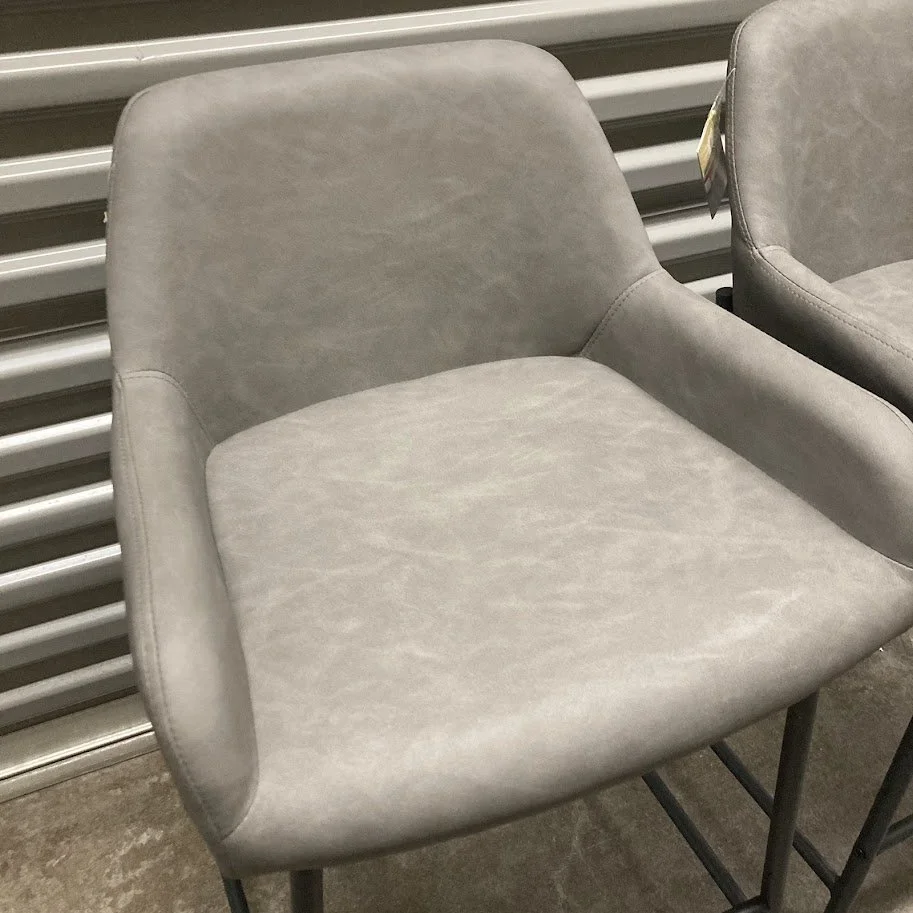 Light Gray Faux Leather Barstool Black Metal Frame