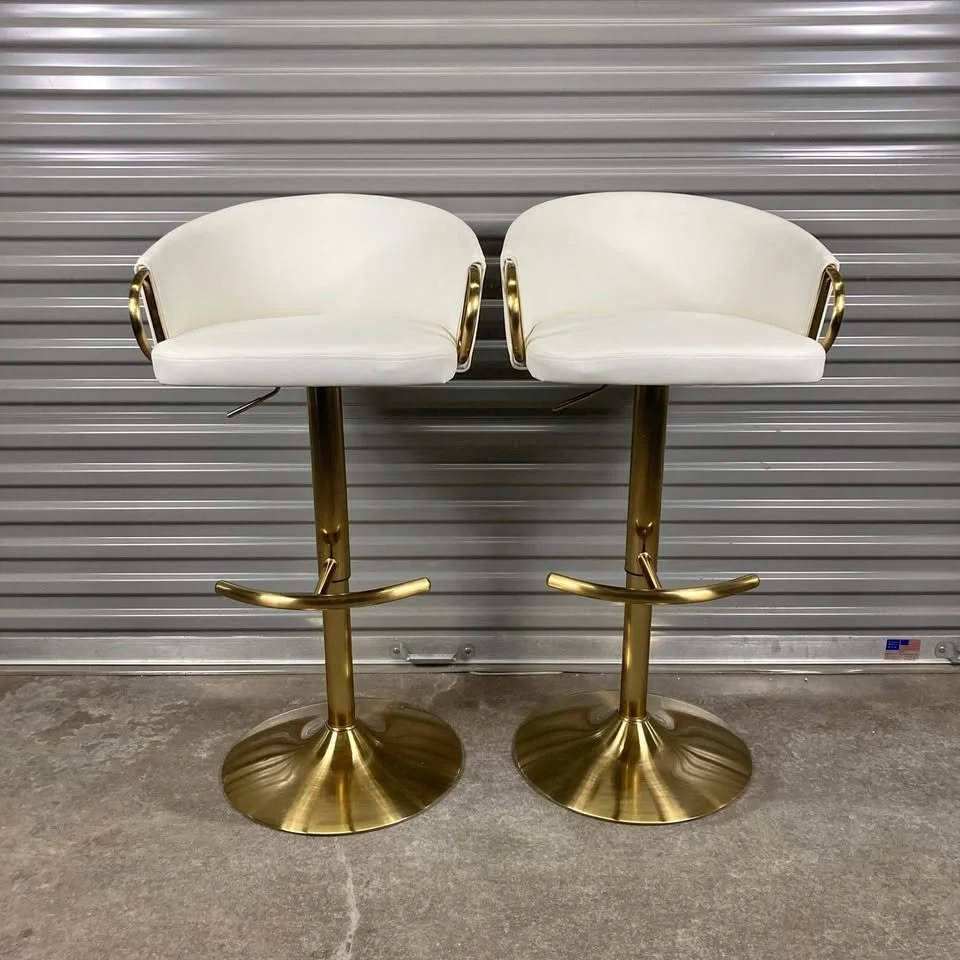 Claire Adjustable/Swivel Barstool – Set of 2 (White Faux Leather & Gold Metal)