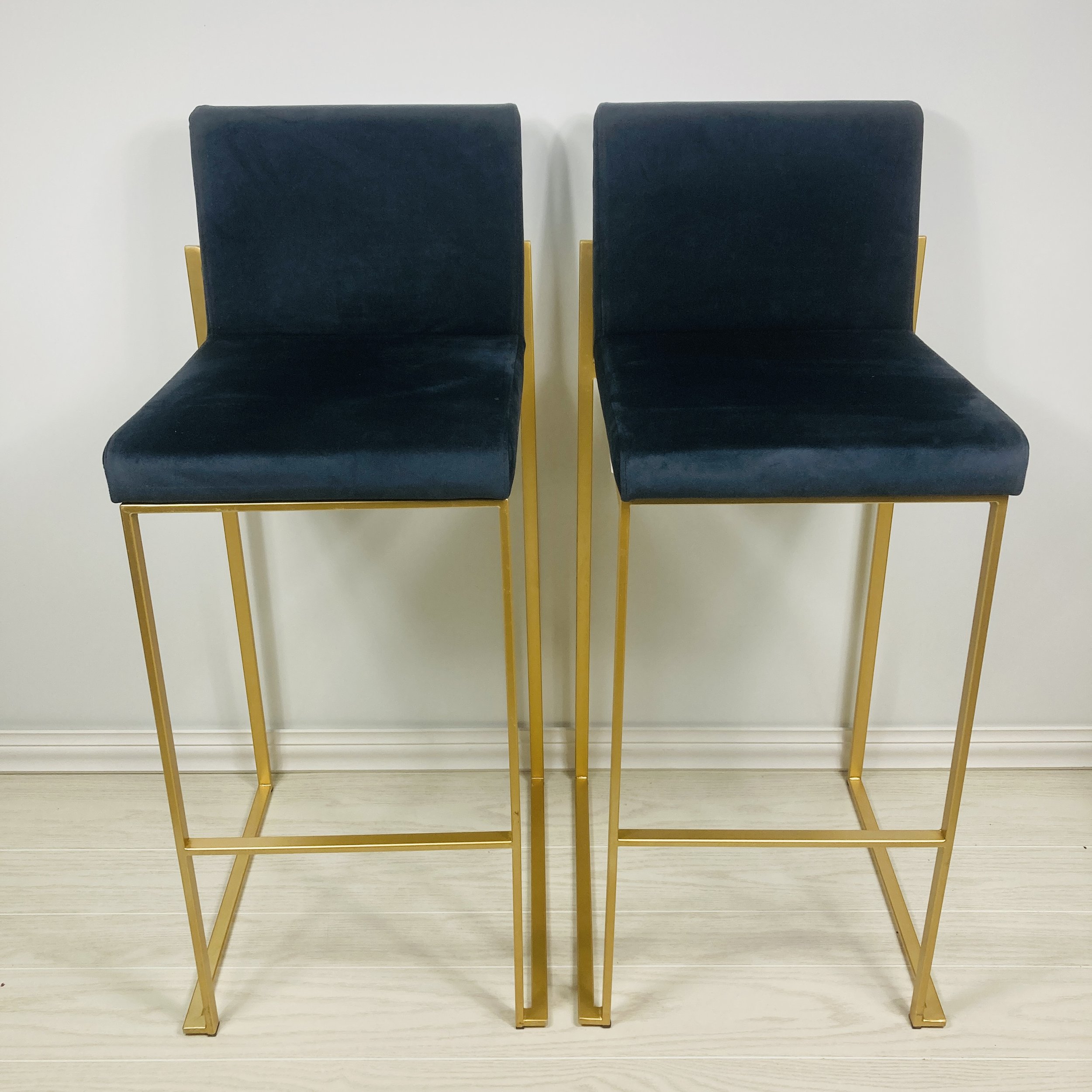 Black Velvet 30" Bar Stools with Gold Metal Frame – Set of 2