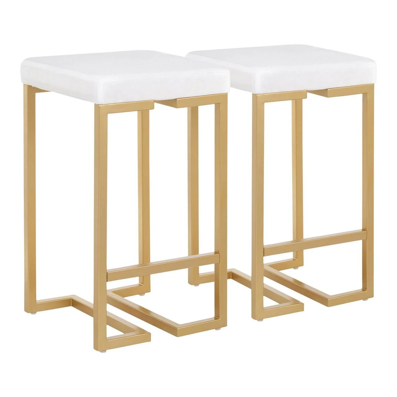 Midas 26" Fixed-Height Counter Stool – Set of 2 (White Velvet & Gold)