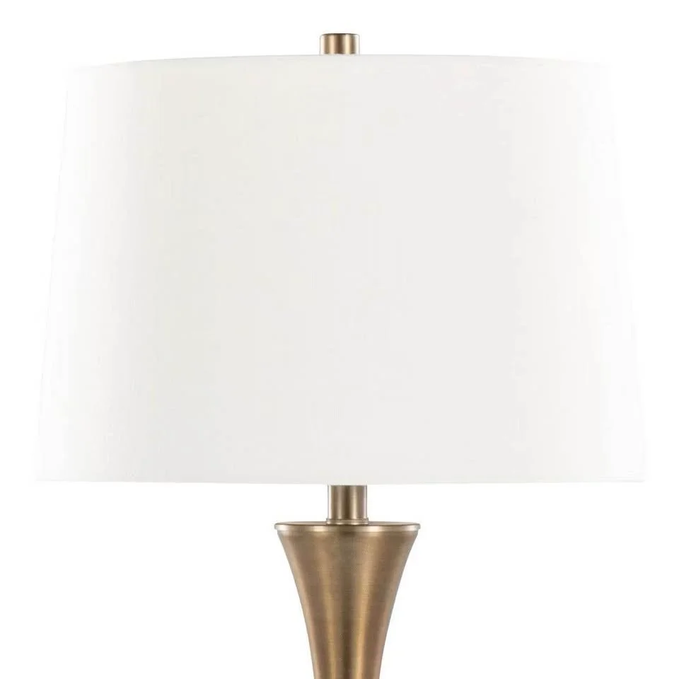 Matte Golden Bronze Table Lamp With Off-White Linen