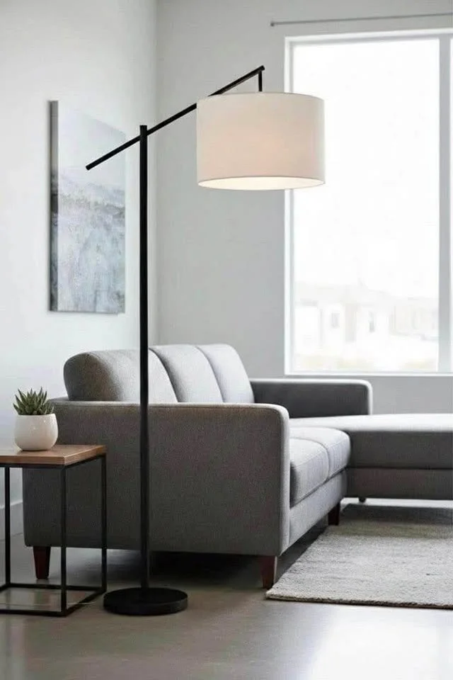 Matte Black Floor Lamp With Natural Linen Shade