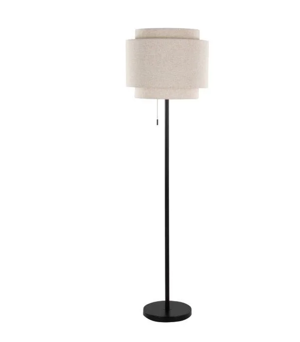 64" Black Metal Floor Lamp with Beige Linen Shade (AS-IS)