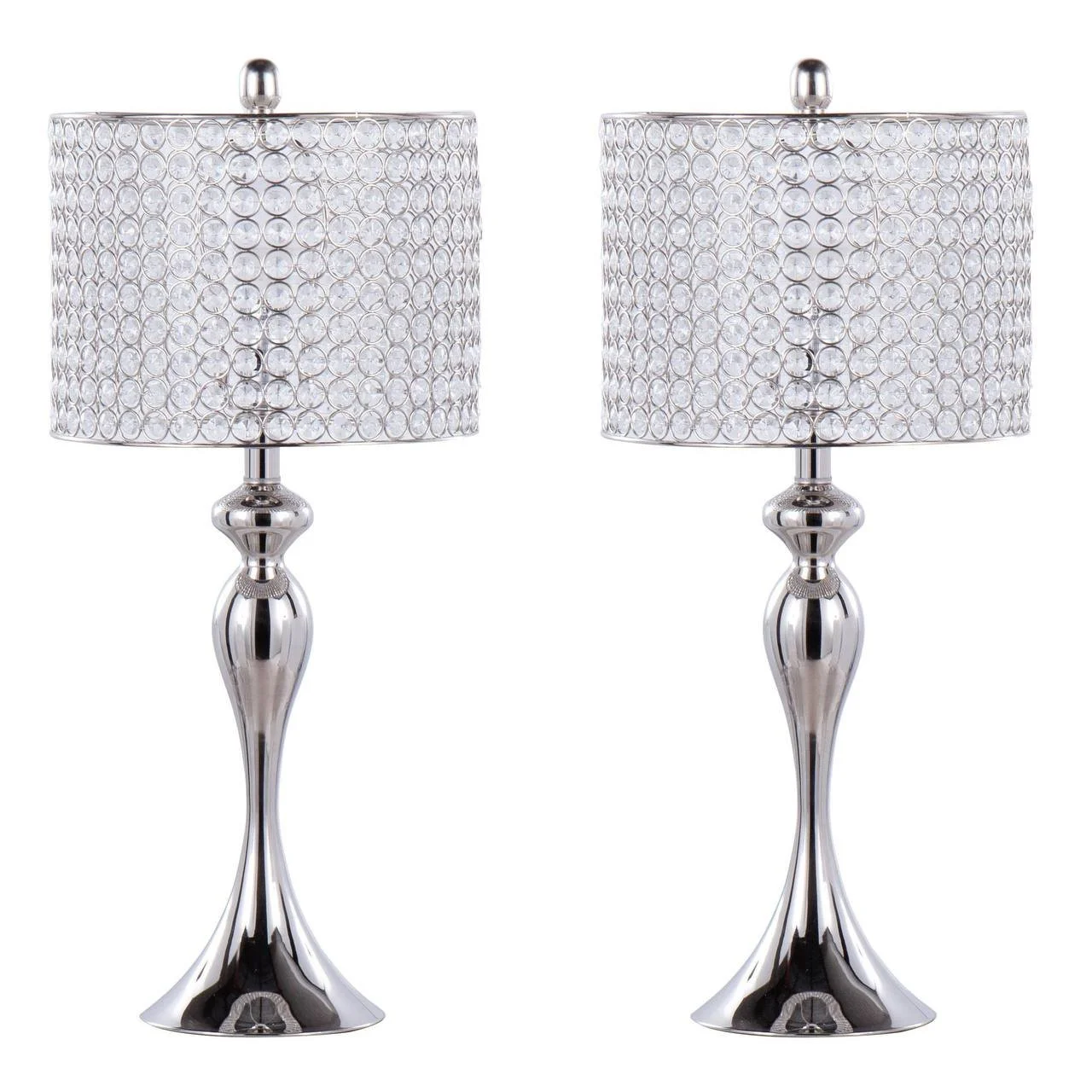 Ashland 27" Metal Table Lamp – Set of 2 (Polished Nickel & Clear Crystal)