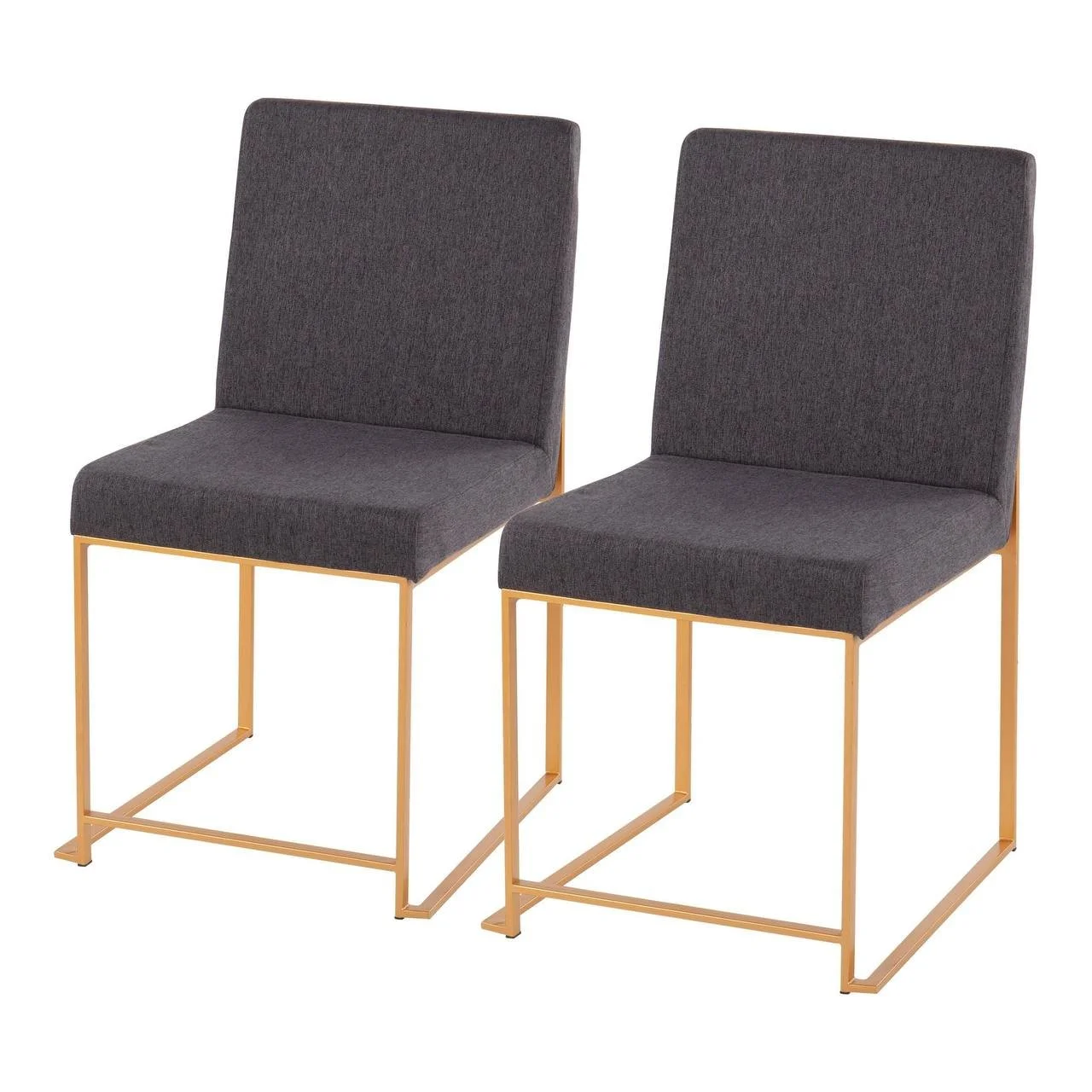 Fuji High Back Dining Chairs – Set of 2 (Gold Steel & Charcoal Fabric)