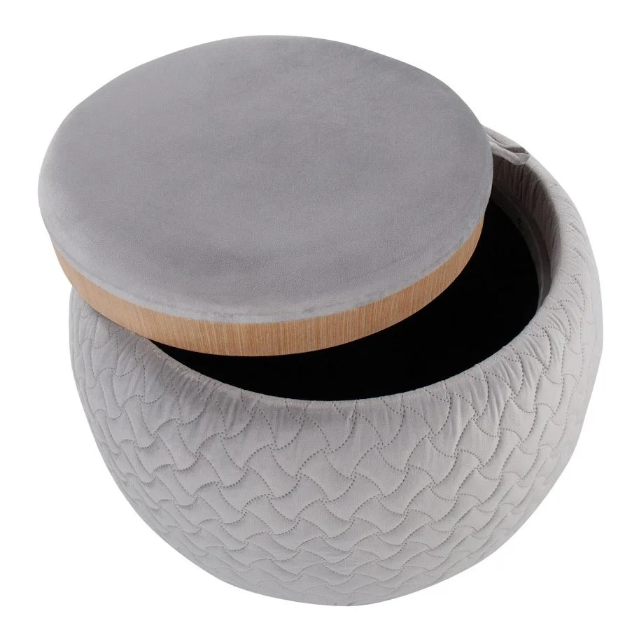 Bedroom Accent Pouf Silver Velvet