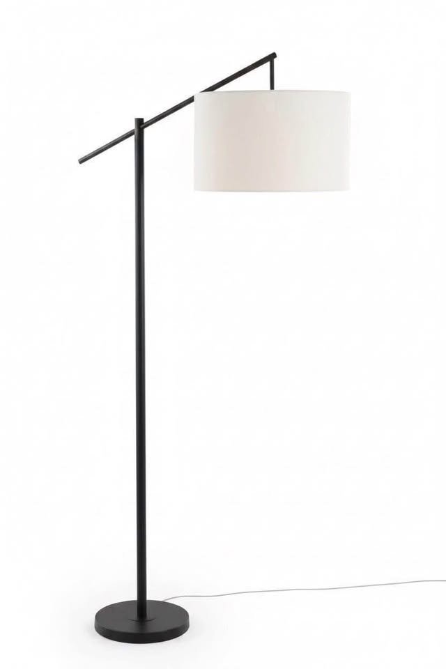 Casper Metal Floor Lamp (Matte Black Metal & Natural Linen)