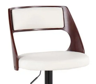 White Faux Leather & Cherry Bentwood Upholstered Seat Set (Set of 2)