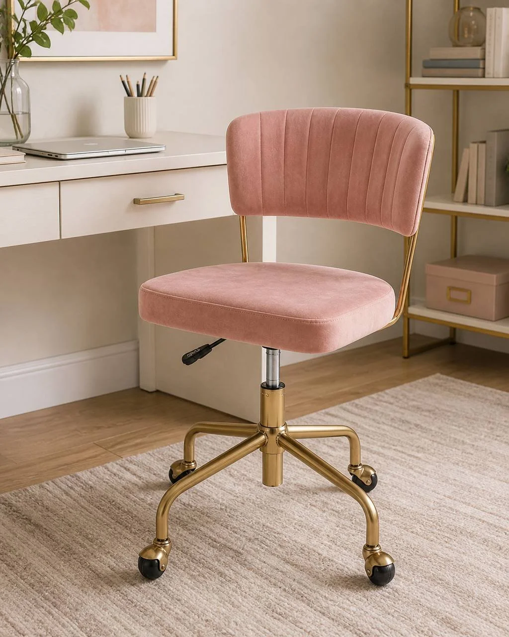 Tania Task Chair (Gold Metal & Pink Velvet)