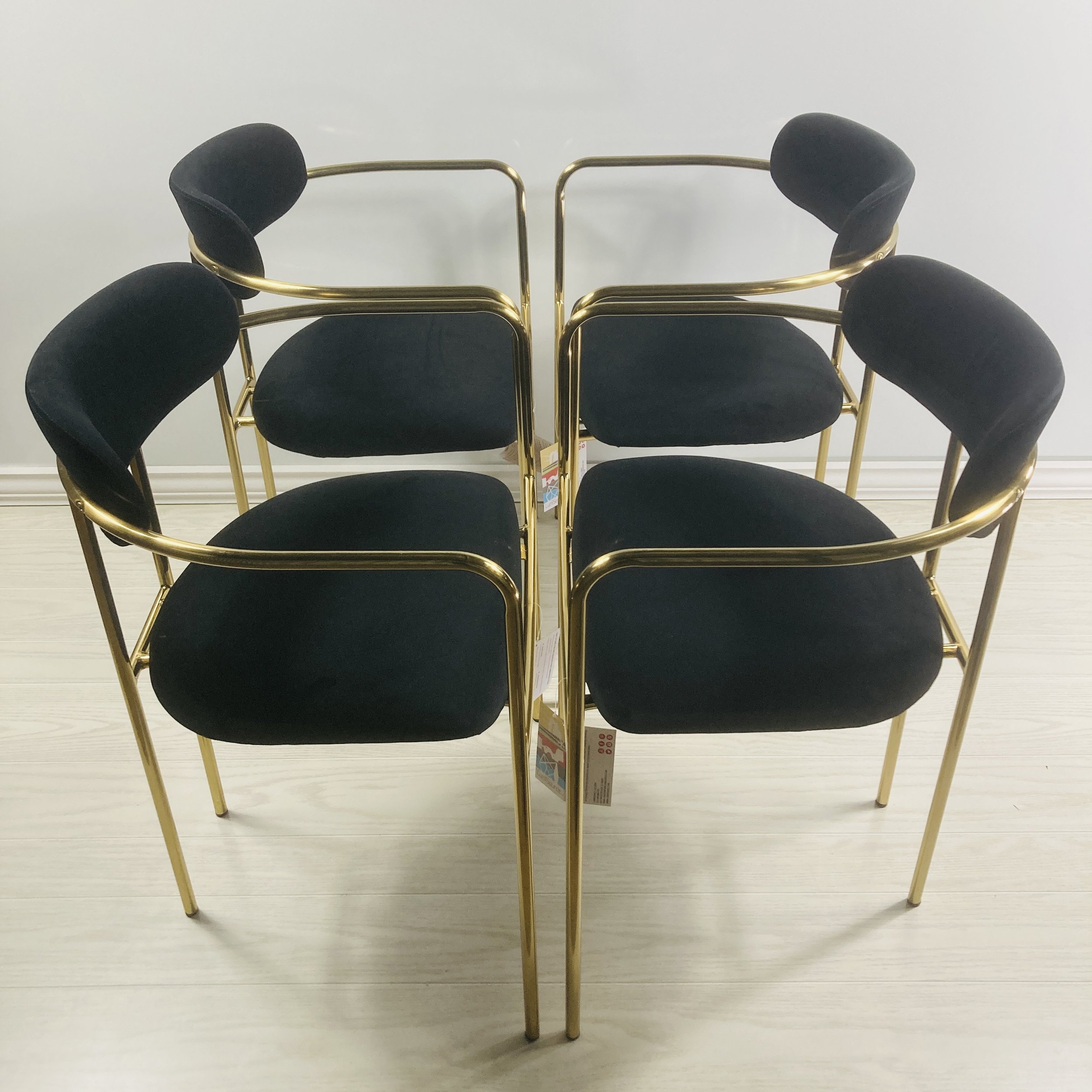 Demi Dining Chairs - Black Velvet & Gold Metal - Set of 4