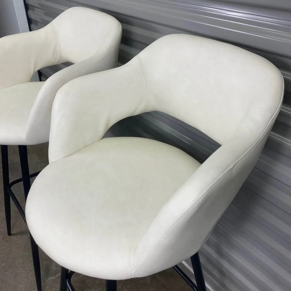 White Faux Leather Barstool Black Metal Frame