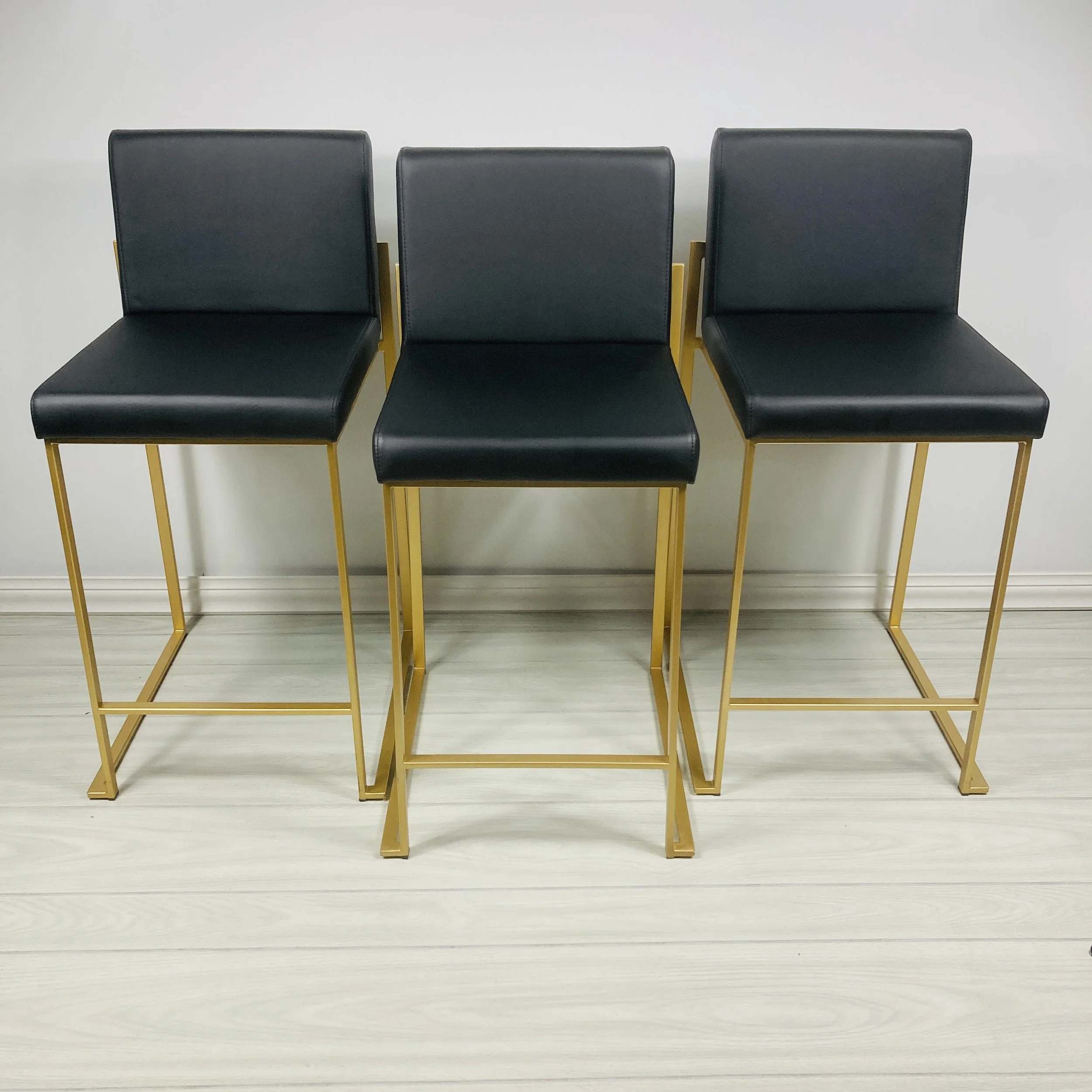 Black Faux Leather Counter Stools – Set of 3 | Gold Metal Frame