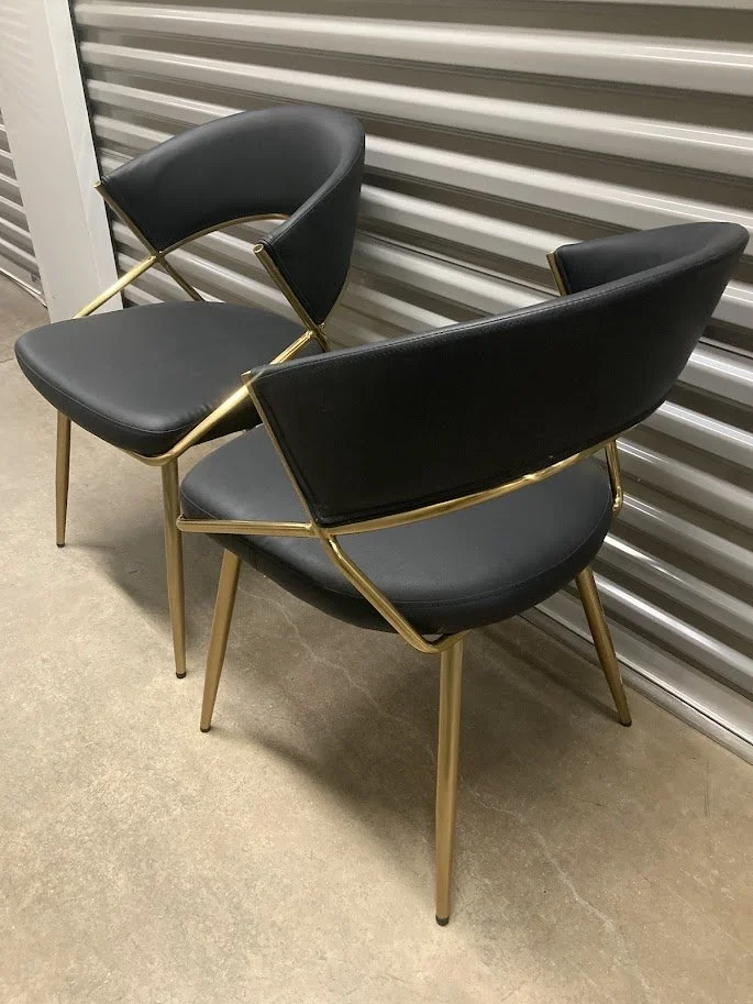 Gold Metal Dining Chair Black Upholstery