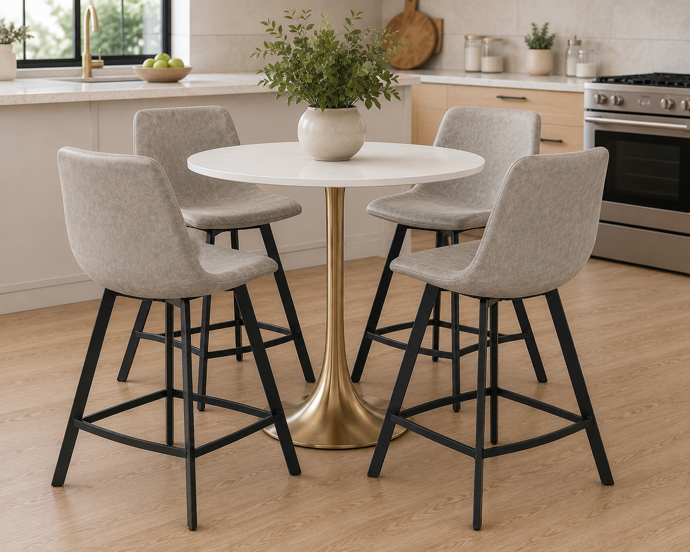 Outlaw 26” Fixed-Height Counter Stool (Set of 4) – Grey PU & Black