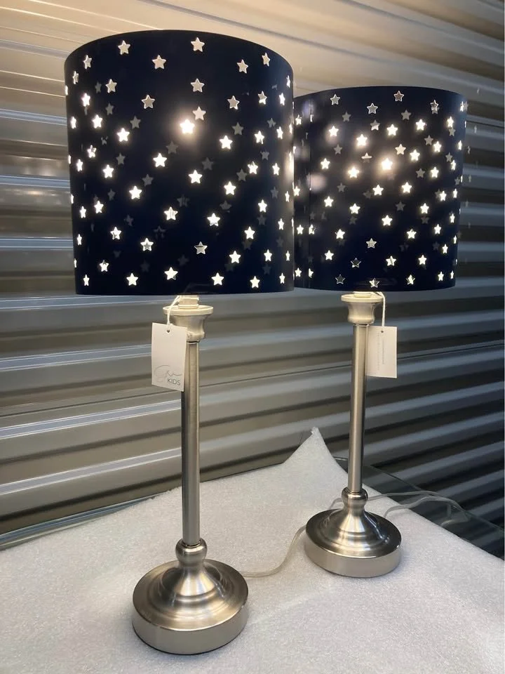 Dark Blue Shade Table Lamp With Metallic Silver Base