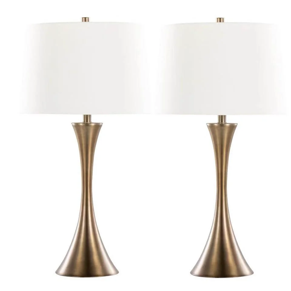 Lenuxe Table Lamp – Set of 2 (Matte Golden Bronze & Off-White Linen)