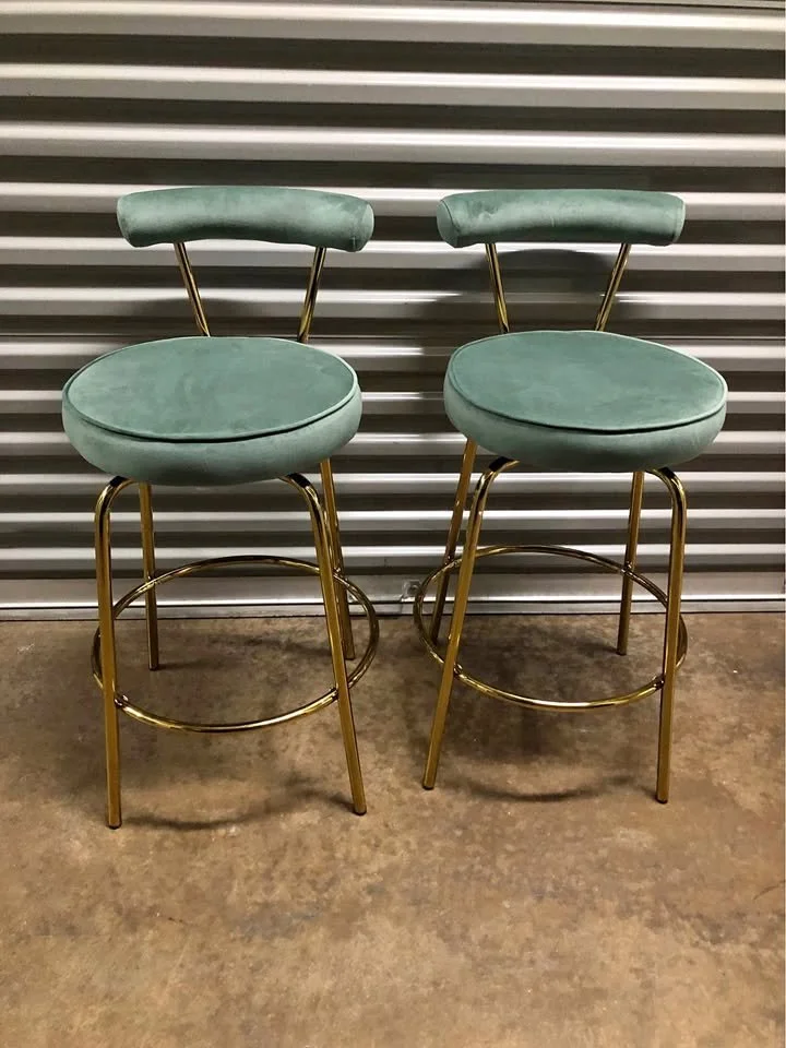 Sage Green Velvet Barstool Gold Metal Frame