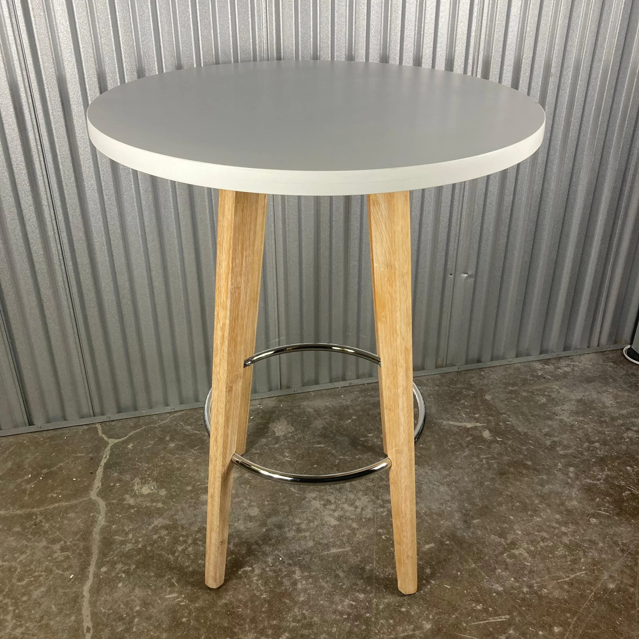 Modern Round Counter Table (White Top & Natural Wood Legs)
