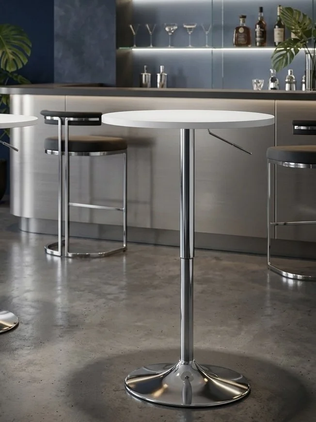 Adjustable Bar Table (White Wood & Chrome)