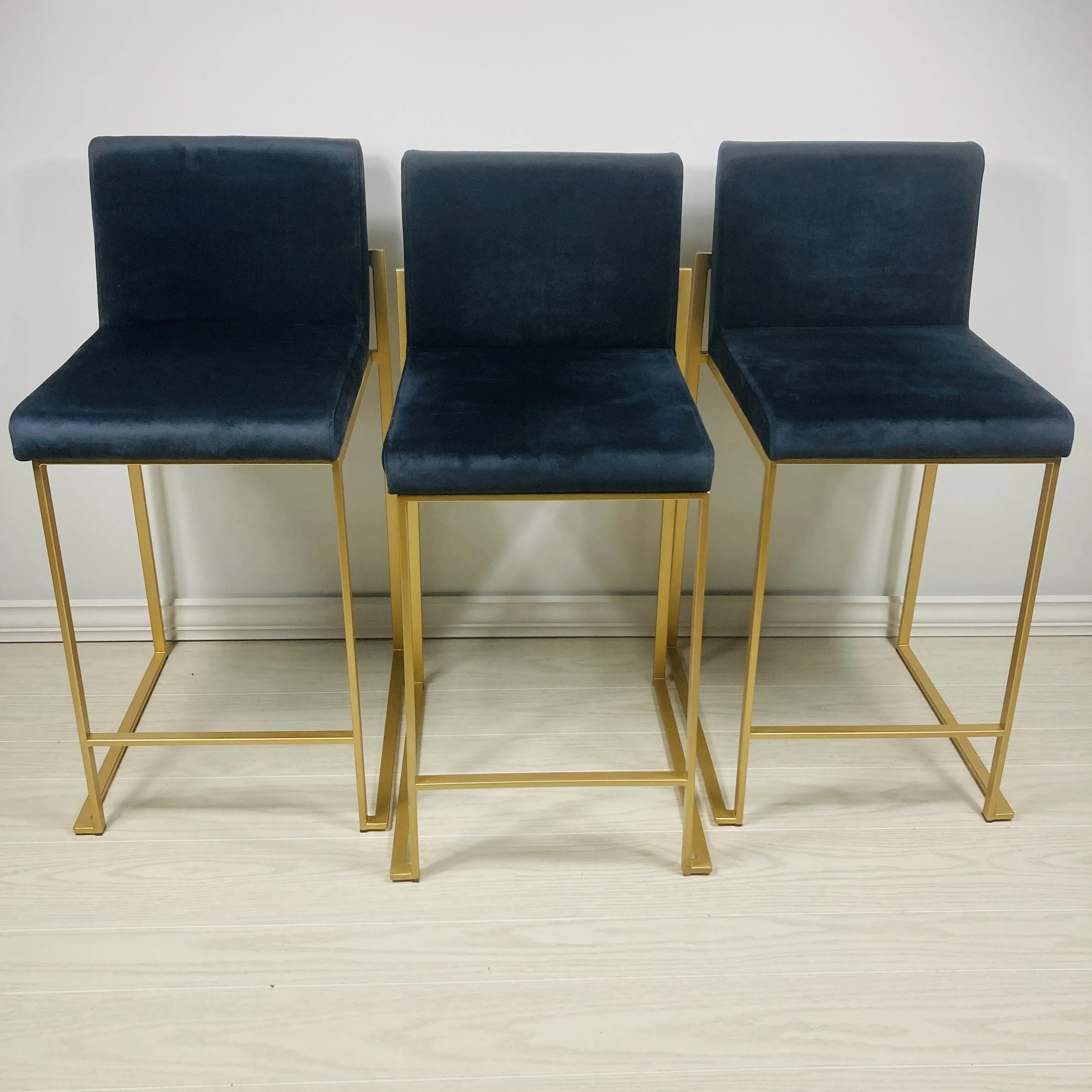 Black Velvet Counter Stools – Set of 3 | Gold Metal Frame