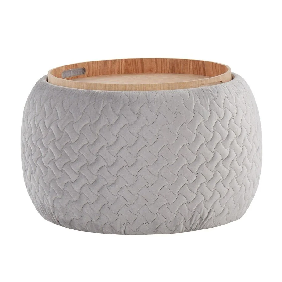 Stylish Round Ottoman Natural Wood Finish