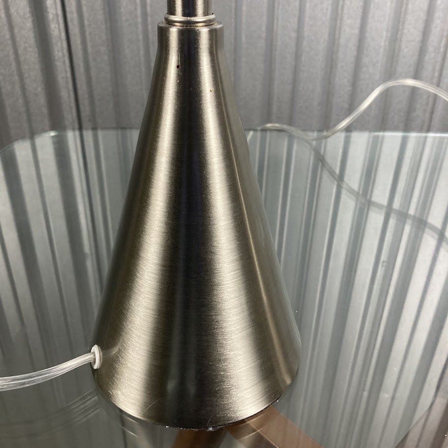 modern blue shade table lamp with brushed metal base