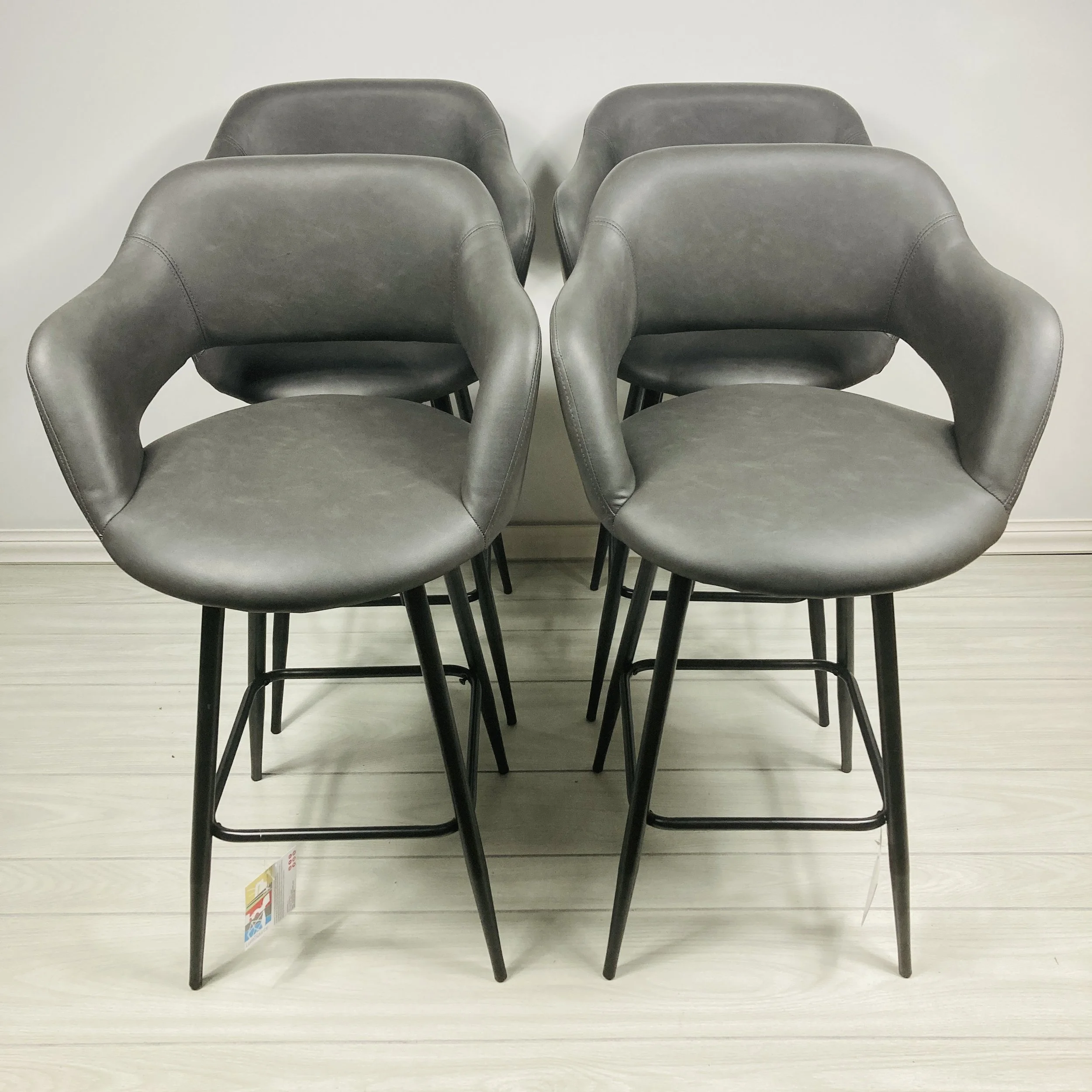Grey Faux Leather Counter Stools with Black Metal Frame – Set of 4