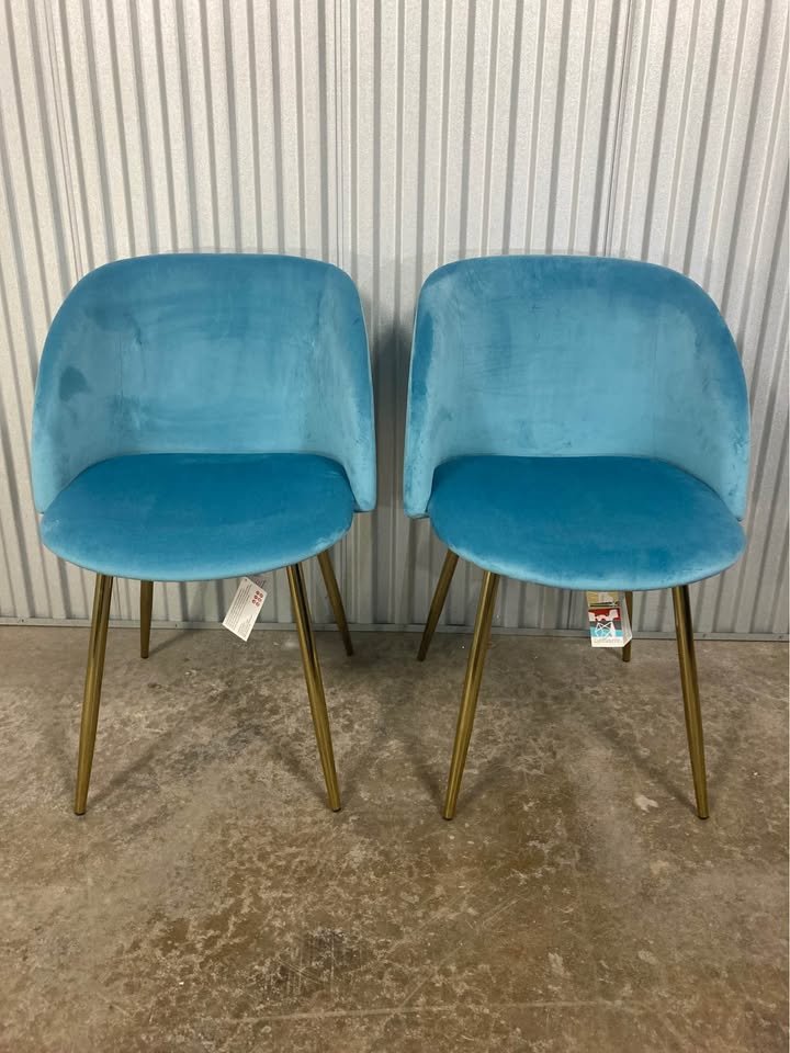 Light Blue Velvet Dining Chair Gold Metal Frame