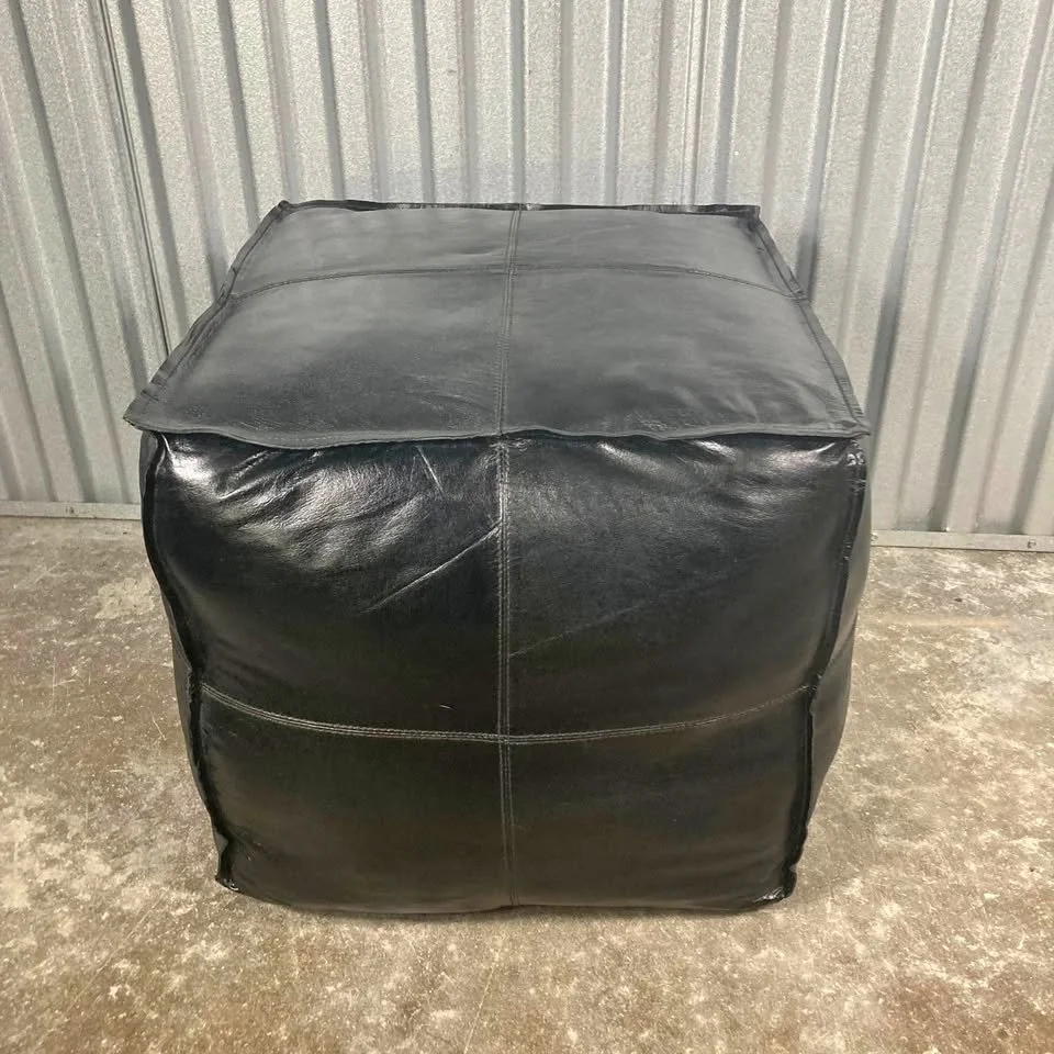 Black Leather Pouf Ottoman