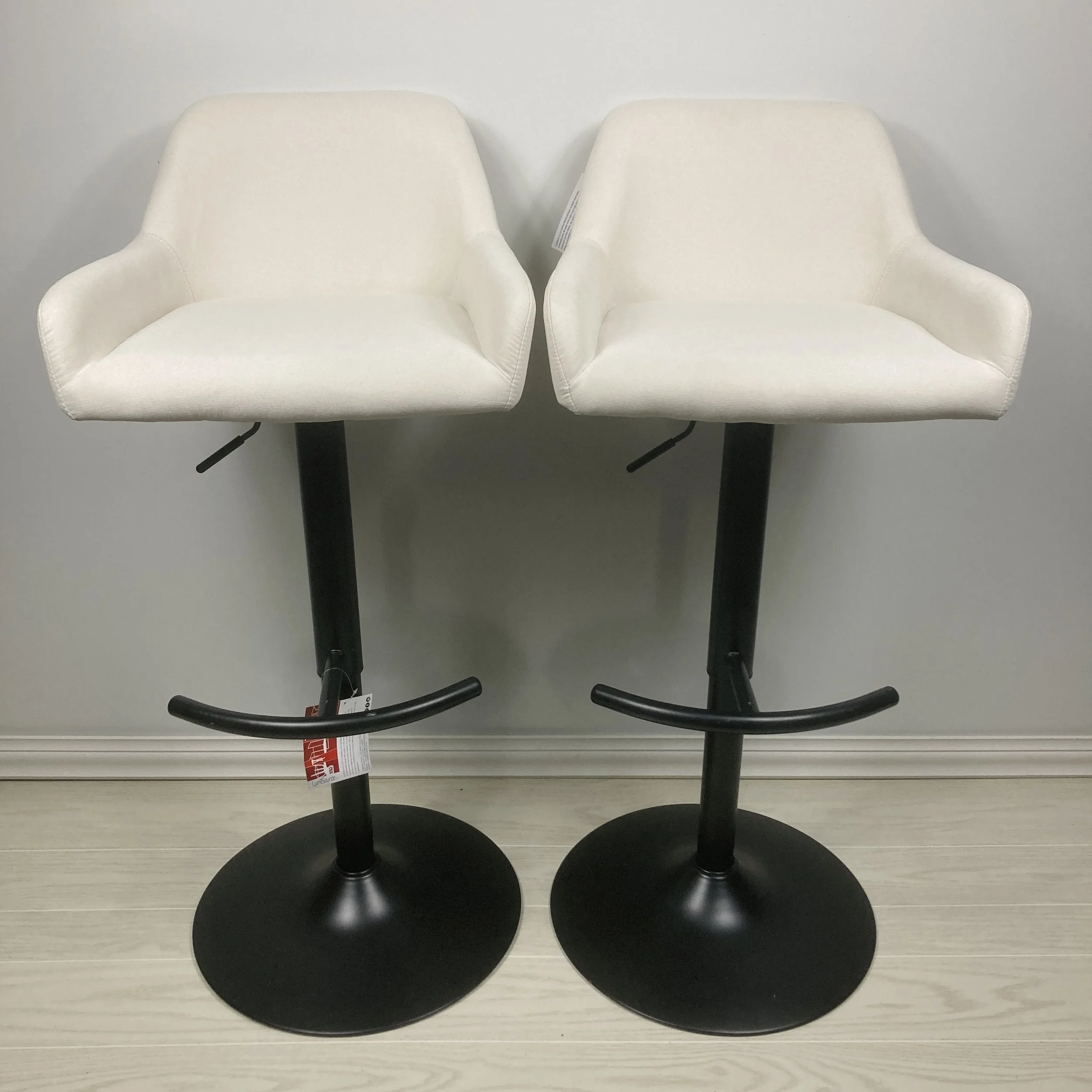 Daniella Adjustable Bar Stools – Cream Fabric & Black Metal
