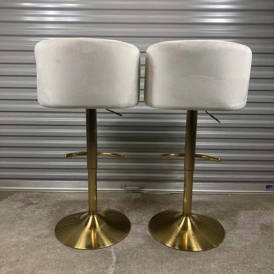 Stylish Bar Stool Cream Velvet Upholstery
